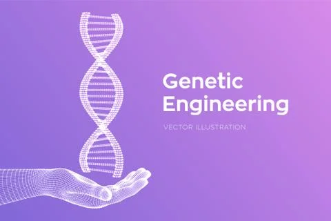 DNA sequence in hand. Wireframe DNA molecules structure mesh. DNA code editab イラスト素材