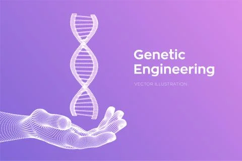 DNA sequence in hand. Wireframe DNA molecules structure mesh. DNA code editab Illustration
