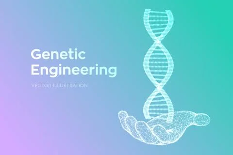 DNA sequence in hand. Wireframe DNA molecules structure mesh. DNA code editab イラスト素材