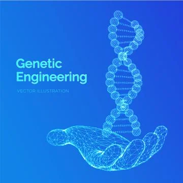 DNA sequence in hand. Wireframe DNA molecules structure mesh. DNA code editab Illustrazione stock