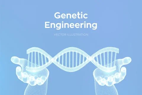 DNA sequence in hands. Wireframe DNA molecules structure mesh. DNA code edita Illustrazione stock