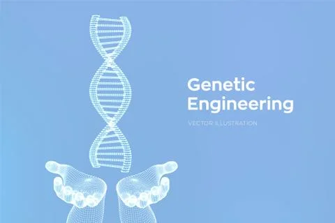 DNA sequence in hands. Wireframe DNA molecules structure mesh. DNA code edita イラスト素材