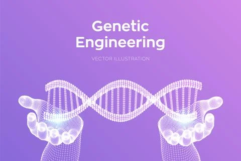 DNA sequence in hands. Wireframe DNA molecules structure mesh. DNA code edita Illustrazione stock