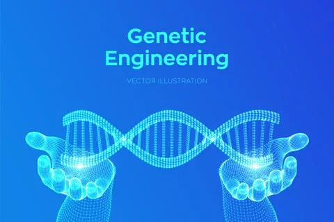 DNA sequence in hands. Wireframe DNA molecules structure mesh. DNA code edita イラスト素材