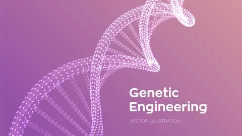 DNA sequence. Wireframe DNA molecules structure mesh. DNA code editable templ Illustrazione stock