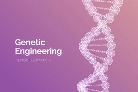 DNA sequence. Wireframe DNA molecules structure mesh. DNA code editable templ Illustrazione stock