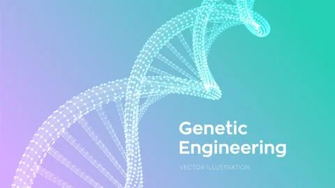 DNA sequence. Wireframe DNA molecules structure mesh. DNA code editable templ Illustrazione stock