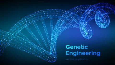 DNA sequence. Wireframe DNA molecules structure mesh. DNA code editable templ 스톡 일러스트