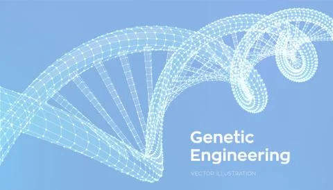 DNA sequence. Wireframe DNA molecules structure mesh. DNA code editable templ Illustrazione stock