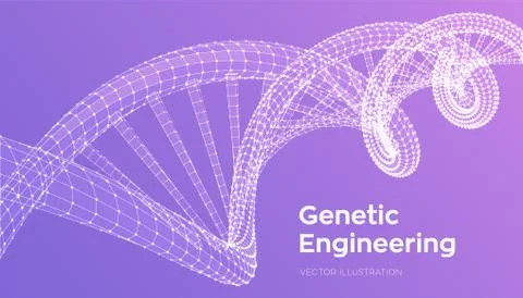 DNA sequence. Wireframe DNA molecules structure mesh. DNA code editable templ Illustrazione stock