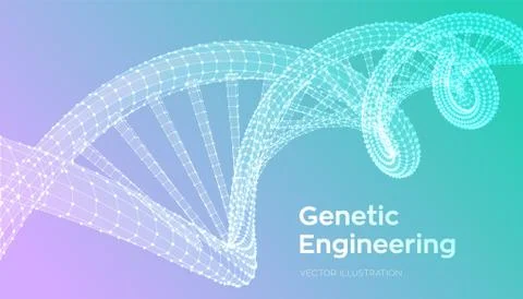 DNA sequence. Wireframe DNA molecules structure mesh. DNA code editable templ Illustrazione stock