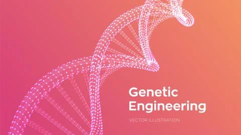 DNA sequence. Wireframe DNA molecules structure mesh. DNA code editable templ Illustrazione stock