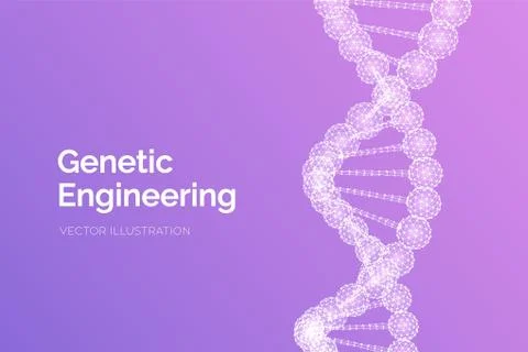 DNA sequence. Wireframe DNA molecules structure mesh. DNA code editable templ Illustrazione stock