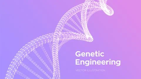 DNA sequence. Wireframe DNA molecules structure mesh. DNA code editable templ Illustrazione stock