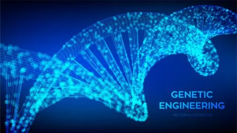 DNA sequence. Wireframe DNA molecules structure mesh. DNA code editable templ Illustrazione stock