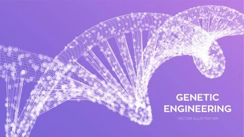 DNA sequence. Wireframe DNA molecules structure mesh. DNA code editable templ Illustrazione stock