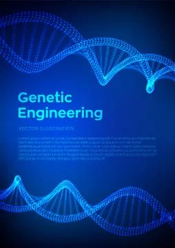 DNA sequence. Wireframe DNA molecules structure mesh. DNA code editable templ 스톡 일러스트