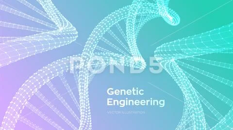 DNA sequence. Wireframe DNA molecules structure mesh. DNA code editable ...