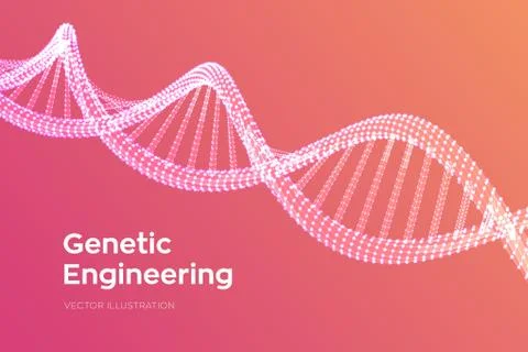DNA sequence. Wireframe DNA molecules structure mesh. DNA code editable templ 스톡 일러스트