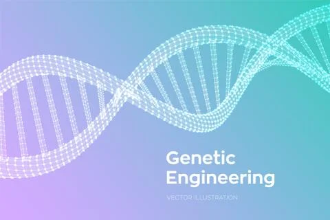 DNA sequence. Wireframe DNA molecules structure mesh. DNA code editable templ 스톡 일러스트