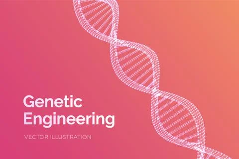 DNA sequence. Wireframe DNA molecules structure mesh. DNA code editable templ Illustrazione stock