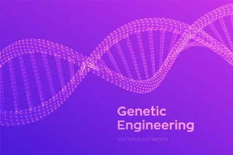 DNA sequence. Wireframe DNA molecules structure mesh. DNA code editable templ Illustrazione stock