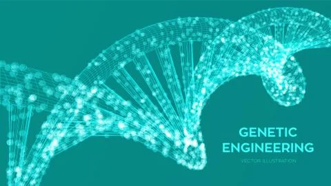 DNA sequence. Wireframe DNA molecules structure mesh. DNA code editable templ Illustrazione stock