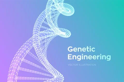 DNA sequence. Wireframe DNA molecules structure mesh. DNA code editable templ Illustrazione stock