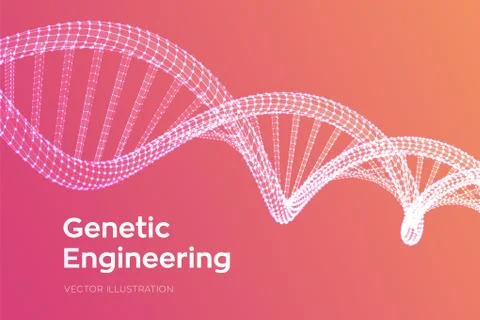 DNA sequence. Wireframe DNA molecules structure mesh. DNA code editable templ 스톡 일러스트