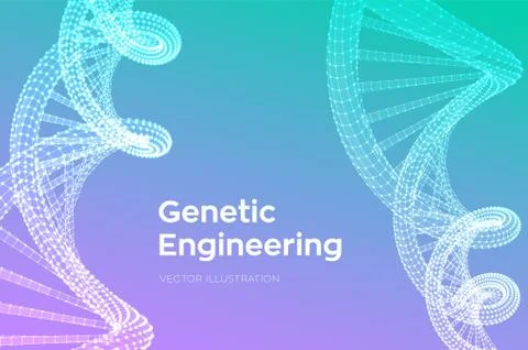 DNA sequence. Wireframe DNA molecules structure mesh. DNA code editable templ Illustrazione stock