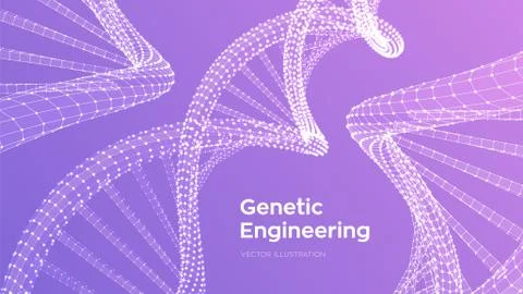 DNA sequence. Wireframe DNA molecules structure mesh. DNA code editable templ Illustrazione stock