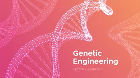 DNA sequence. Wireframe DNA molecules structure mesh. DNA code editable templ Illustrazione stock
