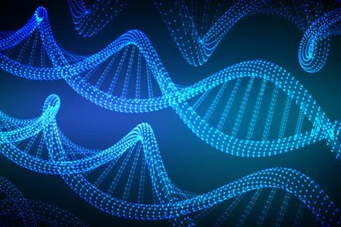 DNA sequence. Wireframe DNA molecules structure mesh. DNA code editable templ Illustrazione stock