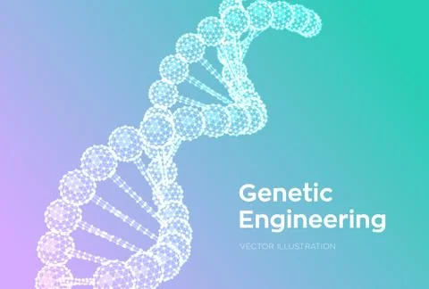 DNA sequence. Wireframe DNA molecules structure mesh. DNA code editable templ Illustrazione stock