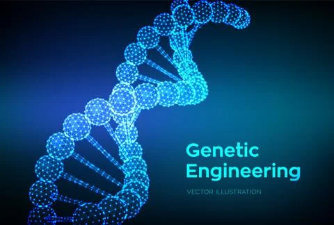 DNA sequence. Wireframe DNA molecules structure mesh. DNA code editable templ Illustrazione stock