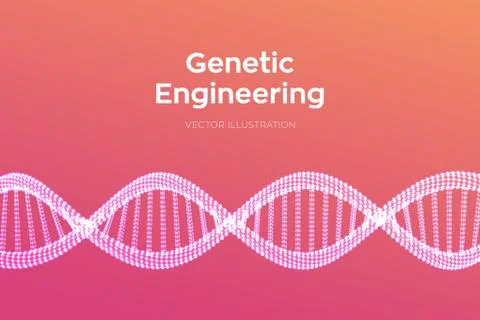 DNA sequence. Wireframe DNA molecules structure mesh. DNA code editable templ 스톡 일러스트