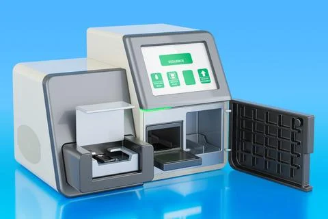 DNA sequencer on blue background, 3D rendering Illustrazione stock