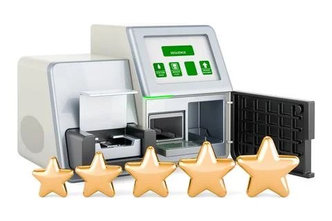 DNA sequencer with five golden stars. 3D rendering Stock Illustration