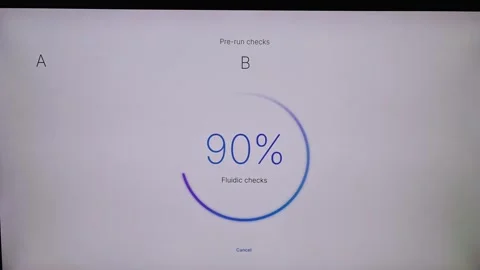 DNA sequencer. Gloved hand is handling flow cell with multiple lanes for DNA 스톡 동영상 278687351