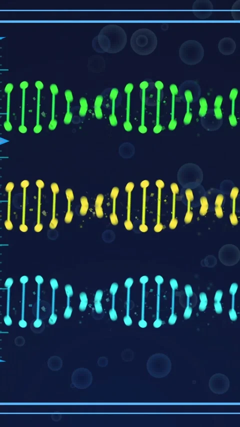 DNA sequences and molecular structure over scientific data and coding Video stock 342595263