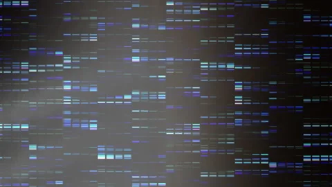 DNA sequencing data animation with blue and purple bands on dark background Видео 304256751