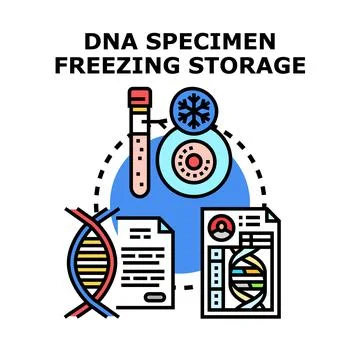 Dna specimen freezing storage concept with genetic data Stock Illustration