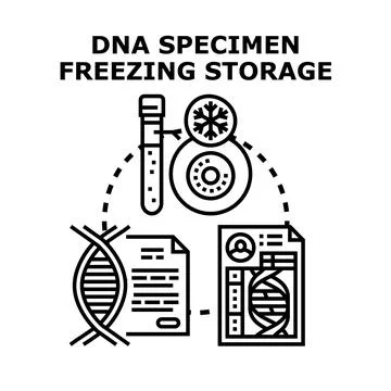 Dna specimen freezing storage concept with genetic data 库存插图