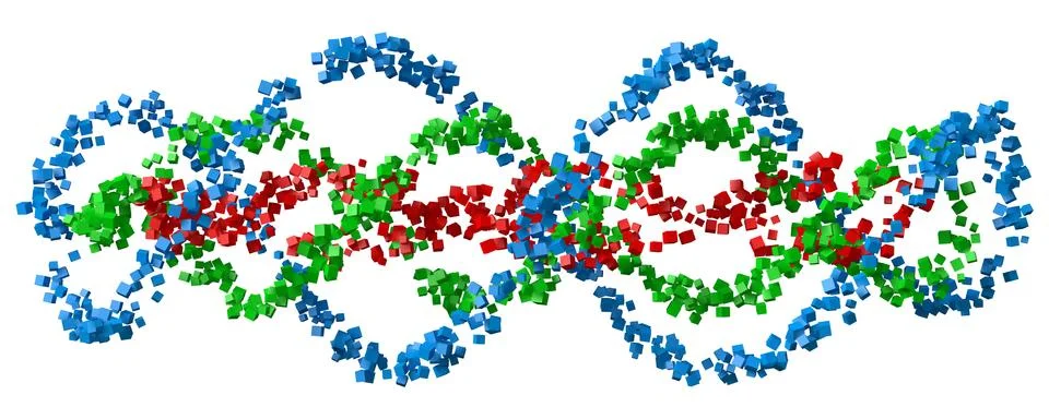 DNA like spiral forms with cubes. 3d style vector illustration. Stock Illustration