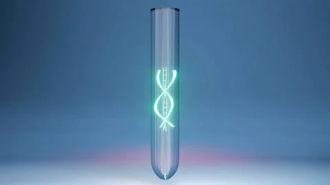 The DNA spiral spins around inside the test tube and mutates, changing color  Stock Footage 146362925