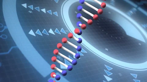 DNA strand and binary coding animation, processing scientific data in laboratory 動画素材 303555785