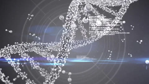 DNA strand and binary coding, processing scientific data in animation style 動画素材 303869676