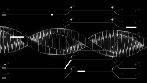 DNA strand and binary coding processing scientific data in animation 動画素材 304769354