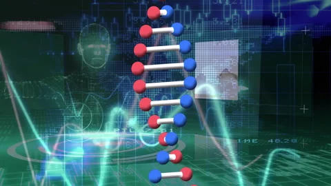 DNA strand and binary coding, processing scientific data in animation style 動画素材 304840334