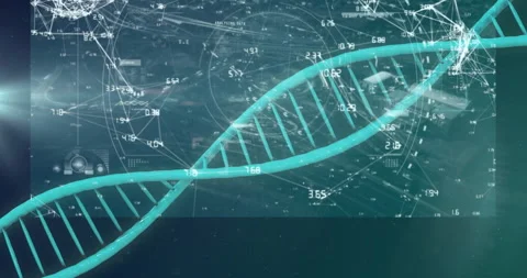 DNA strand and binary coding, processing scientific data in animation sequence Stock Footage 305066158